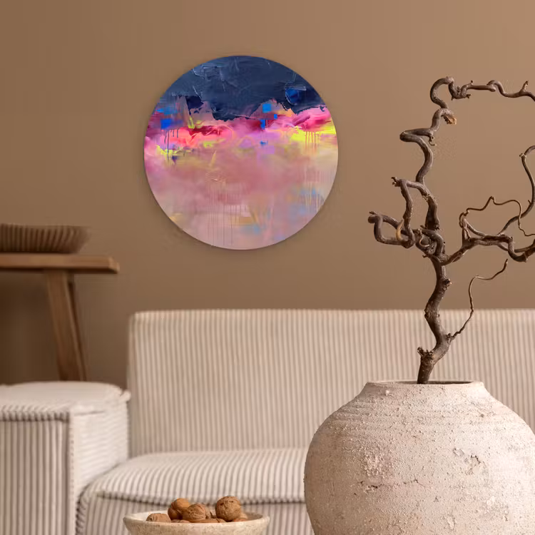 Abstract - Textuur - Kleuren - Modern - Roze Wandcirkel kunststof plaat 5mm dik klein -sfeer1