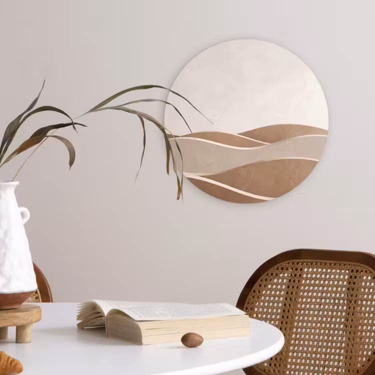 Abstract - Golven - Modern - Beige Wandcirkel kunststof plaat 5mm dik klein -sfeer4