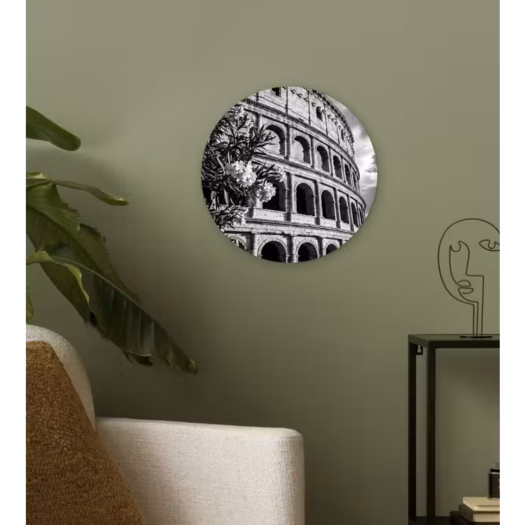 Architectuur - Colosseum - Rome - Historisch - Zwart-wit Wandcirkel kunststof plaat 5mm dik klein -sfeer3