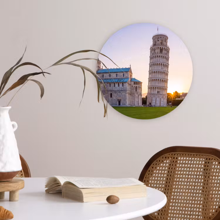 Architectuur - Toren - Pisa - Italië - Zonsondergang Wandcirkel kunststof plaat 5mm dik klein -sfeer4