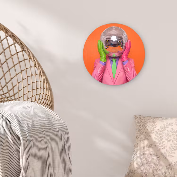 Kunst - Disco bal - Kleurrijk - Modern - Studio Wandcirkel kunststof plaat 5mm dik klein -sfeer5