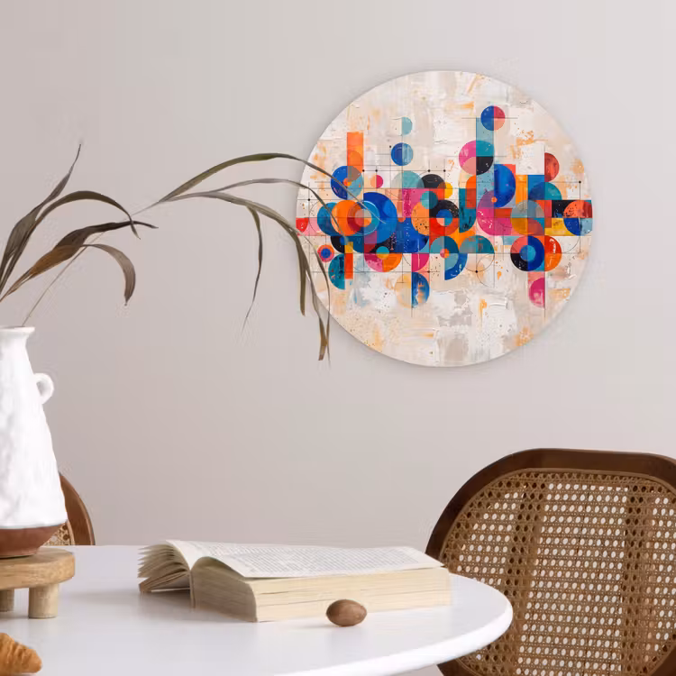 Kunst - Geometrisch - Abstract - Kleurrijk Wandcirkel kunststof plaat 5mm dik klein -sfeer4