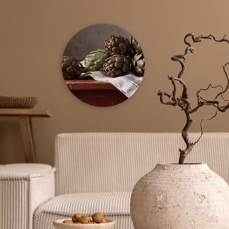 round wall art - Artichoke - Food - Rustic - Artisjok - Eten - Rustiek Wandcirkel kunststof plaat 5mm dik klein