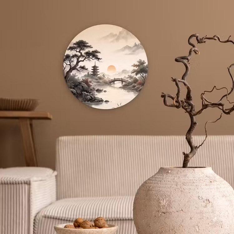 Azië - Landschap - Kleurrijk Wandcirkel kunststof plaat 5mm dik klein -sfeer1