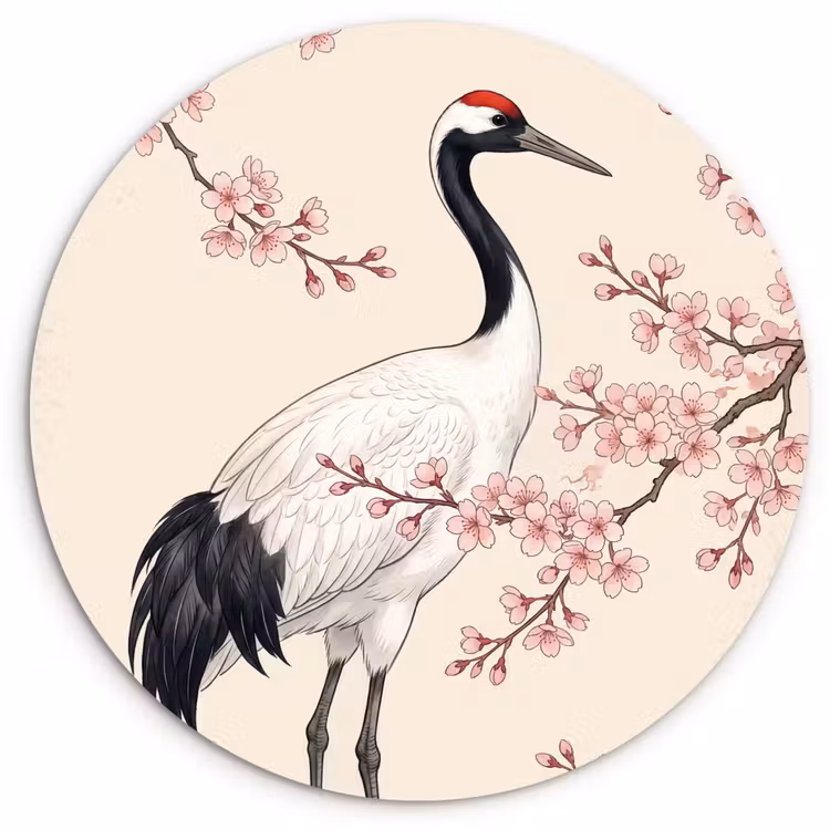 Aziatisch - Kraanvogel - Beige Wandcirkel kunststof plaat 5mm dik klein -3d