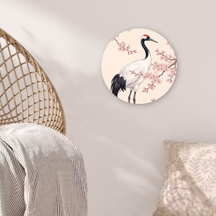 Aziatisch - Kraanvogel - Beige Wandcirkel kunststof plaat 5mm dik klein -sfeer5