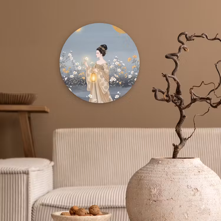 Aziatisch - Vrouw - Kimono Wandcirkel kunststof plaat 5mm dik klein -sfeer1