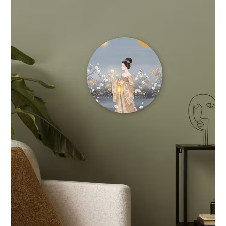 Aziatisch - Vrouw - Kimono Wandcirkel kunststof plaat 5mm dik klein -sfeer3
