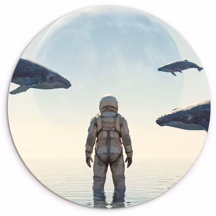 round wall art - Astronaut - Whale - Fantasy - Ruimtevaarder - Walvis - Fantasie Wandcirkel kunststof plaat 5mm dik klein