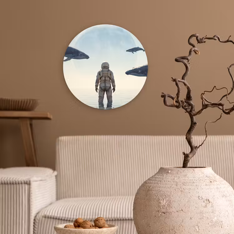 round wall art - Astronaut - Whale - Fantasy - Ruimtevaarder - Walvis - Fantasie Wandcirkel kunststof plaat 5mm dik klein