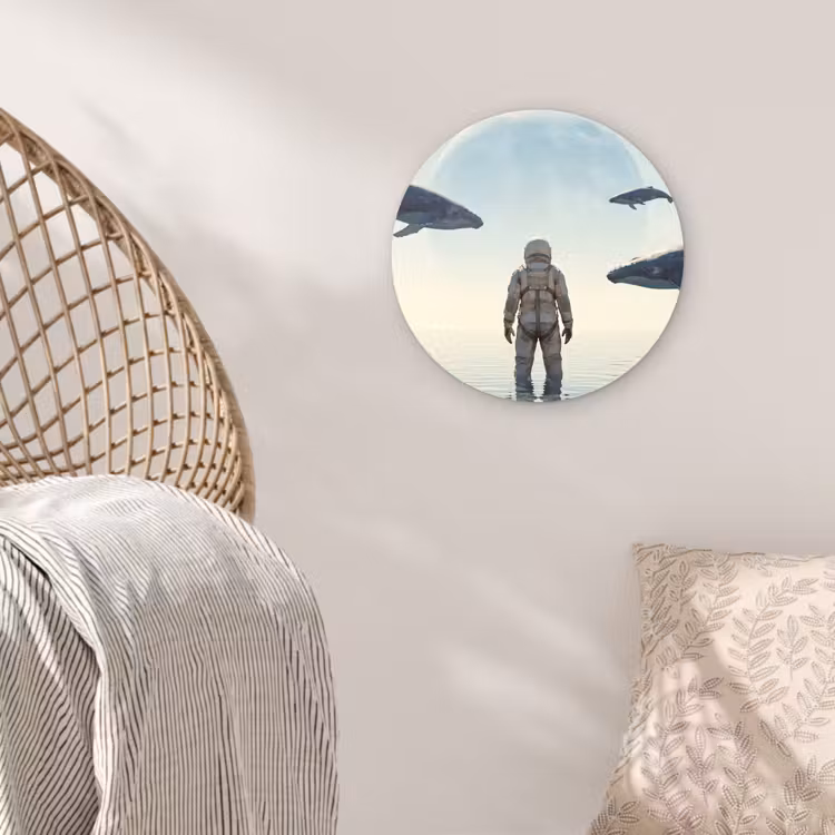 round wall art - Astronaut - Whale - Fantasy - Ruimtevaarder - Walvis - Fantasie Wandcirkel kunststof plaat 5mm dik klein