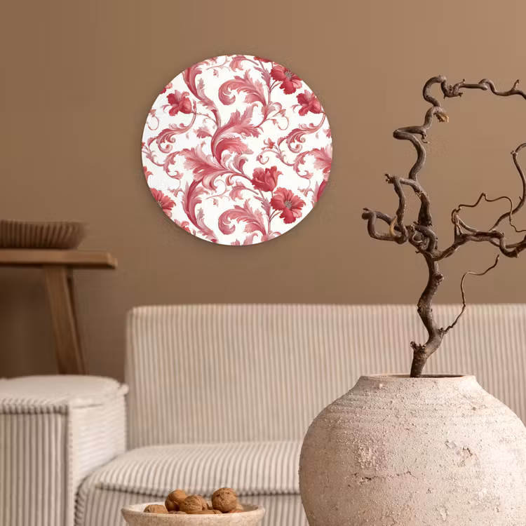 Barok - Patroon - Rood Wandcirkel kunststof plaat 5mm dik klein 188 -sfeer1