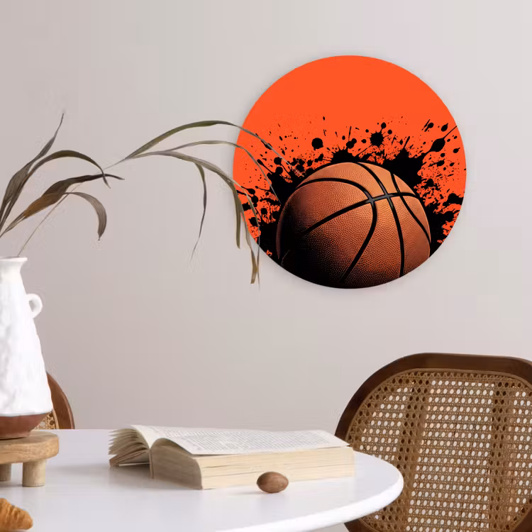 Basketbal - Verf - Sport - Oranje Wandcirkel kunststof plaat 5mm dik klein -sfeer4