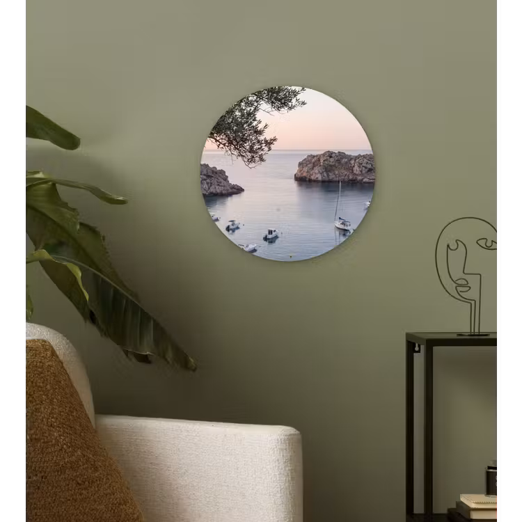 round wall art - Bay - boats - sunset - Baai - boten - zonsondergang Wandcirkel kunststof plaat 5mm dik klein