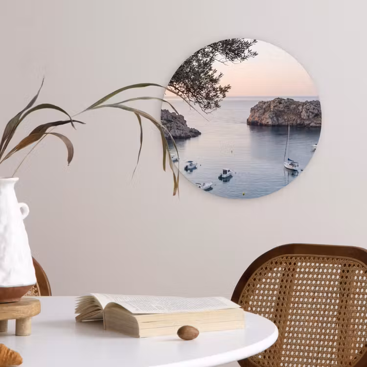 round wall art - Bay - boats - sunset - Baai - boten - zonsondergang Wandcirkel kunststof plaat 5mm dik klein