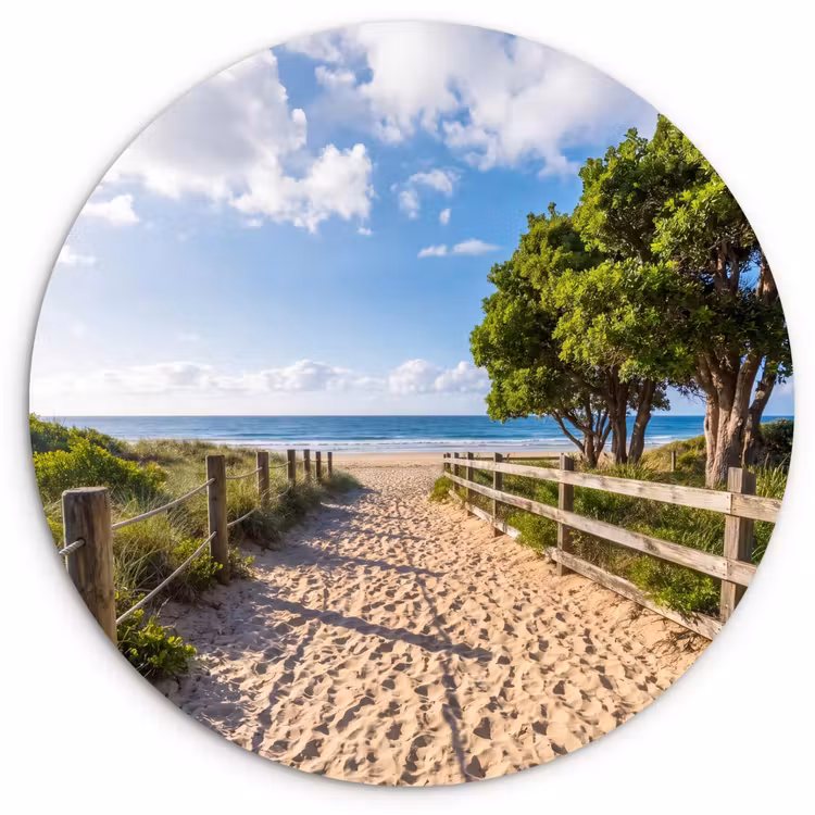 Strand - Zandpad - Oceaan - Natuur Wandcirkel kunststof plaat 5mm dik klein -3d
