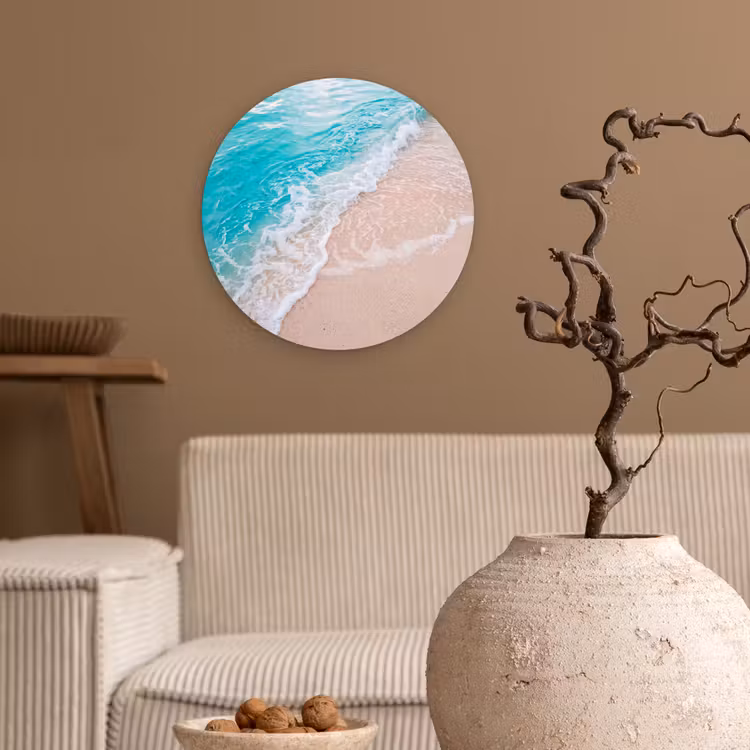 Strand - Zee - Golf - Natuur - Blauw Wandcirkel kunststof plaat 5mm dik klein -sfeer1