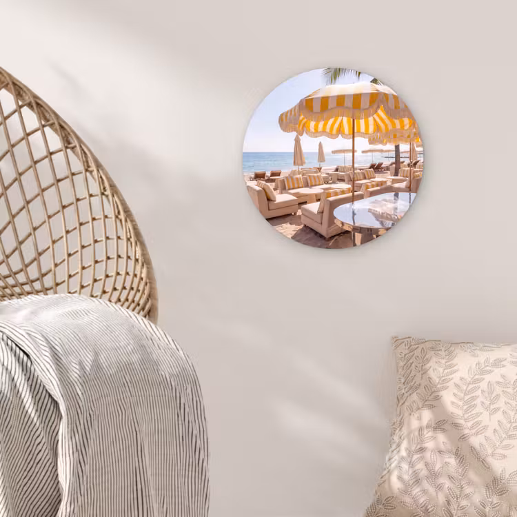 Strand - Ligbedden - Vakantie - Modern - Geel Wandcirkel kunststof plaat 5mm dik klein -sfeer5