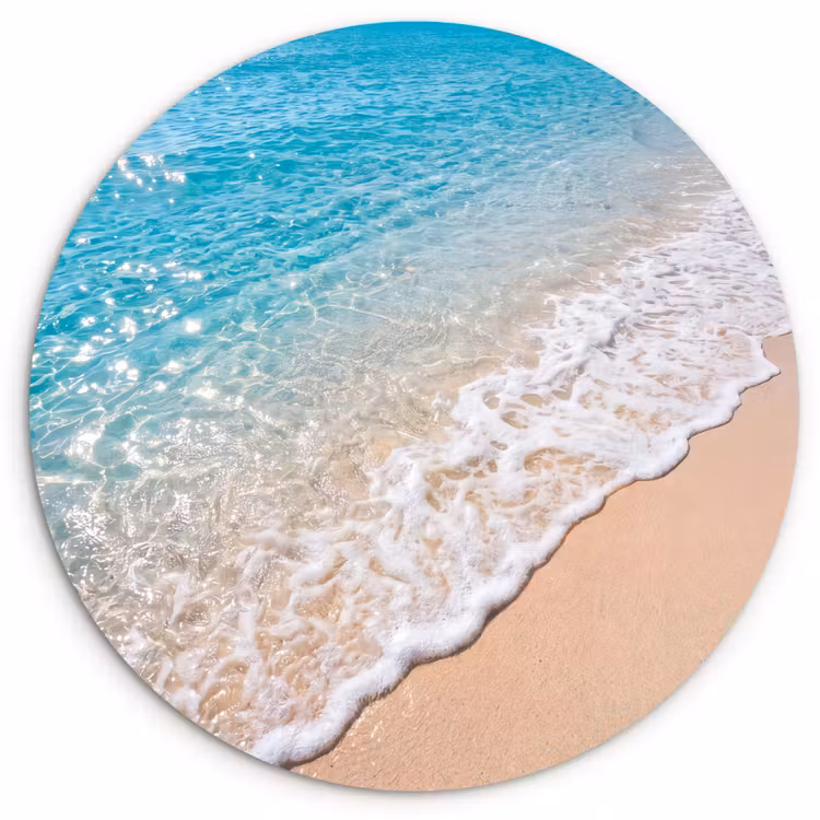 Strand - Water - Natuur - Blauw - Beige Wandcirkel kunststof plaat 5mm dik klein -3d