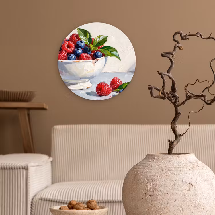 round wall art - Berries - Bowl - Food - Bessen - Kom - Eten Wandcirkel kunststof plaat 5mm dik klein