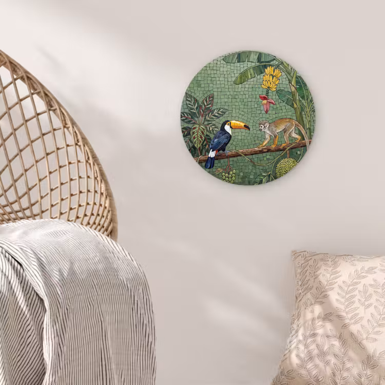 Vogel - Dier - Jungle - Mozaïek - Natuur Wandcirkel kunststof plaat 5mm dik klein -sfeer5