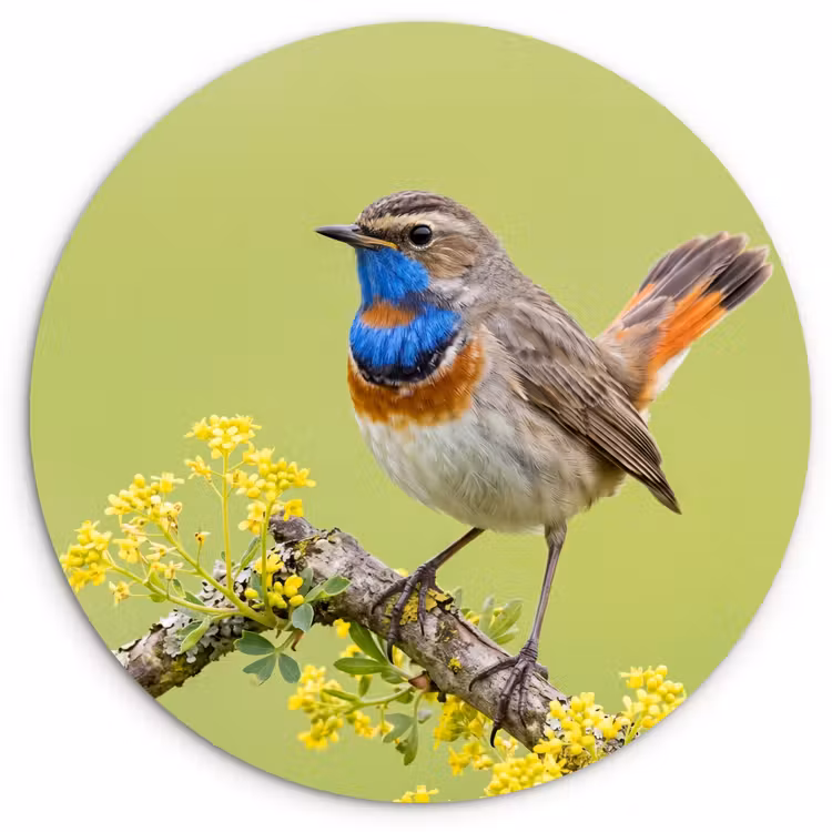 Vogel - Tak - Natuur - Kleurrijk Wandcirkel kunststof plaat 5mm dik klein -3d