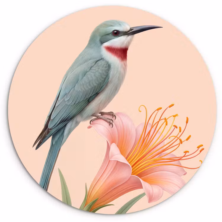 Vogel - Bloem - Natuur - Roze Wandcirkel kunststof plaat 5mm dik klein -3d