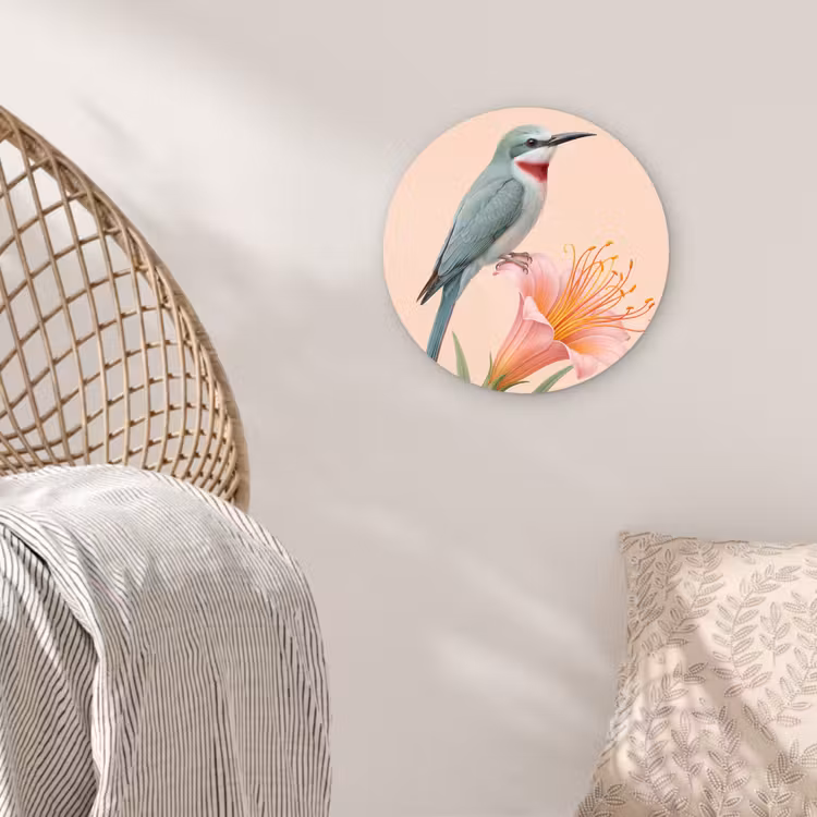 Vogel - Bloem - Natuur - Roze Wandcirkel kunststof plaat 5mm dik klein -sfeer5