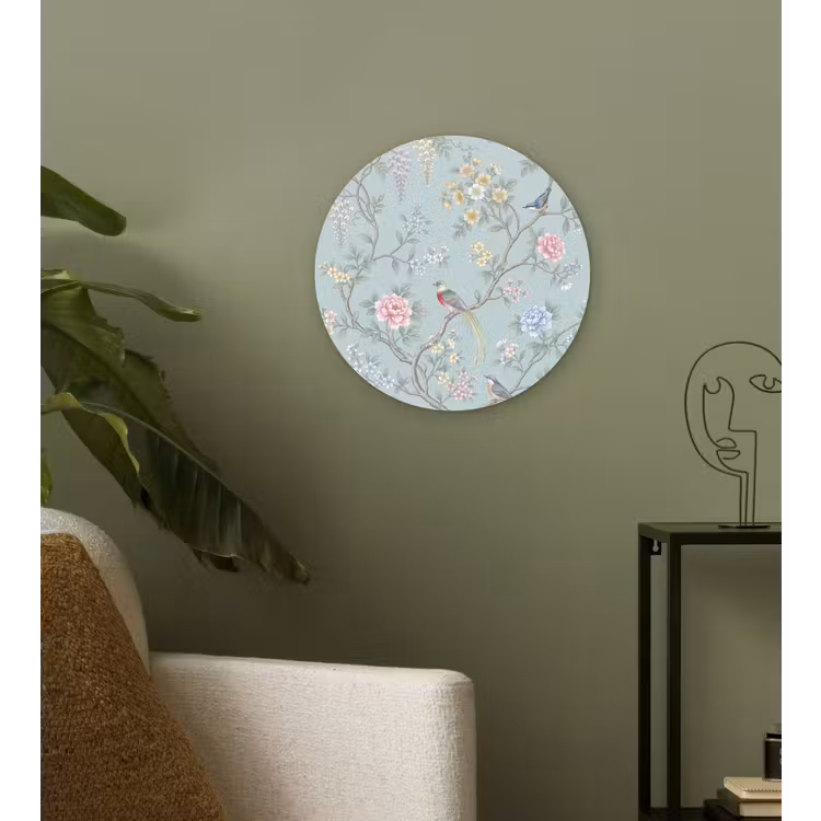 Vogel - Bloemen - Kleurrijk Wandcirkel kunststof plaat 5mm dik klein -sfeer3