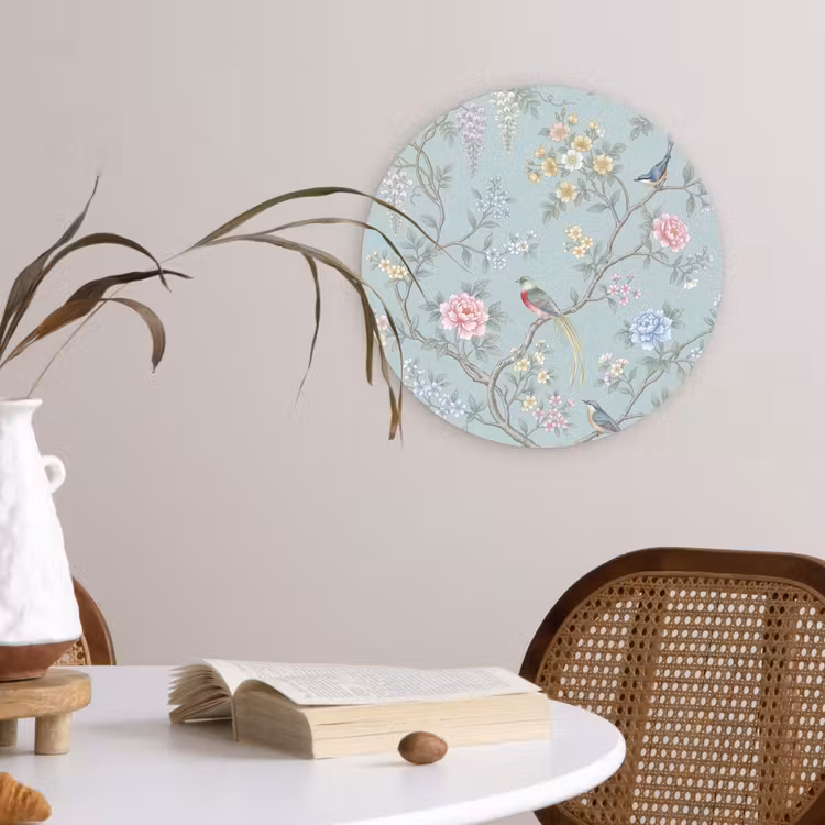 Vogel - Bloemen - Kleurrijk Wandcirkel kunststof plaat 5mm dik klein -sfeer4
