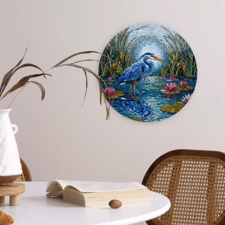 Vogel - Water - Natuur - Abstract - Blauw Wandcirkel kunststof plaat 5mm dik klein -sfeer4
