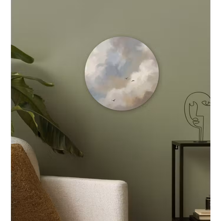 Vogel - Wolken - Natuur - Modern - Grijs Wandcirkel kunststof plaat 5mm dik klein -sfeer3
