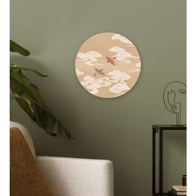 Vogels - Vliegen - Beige Wandcirkel kunststof plaat 5mm dik klein -sfeer3