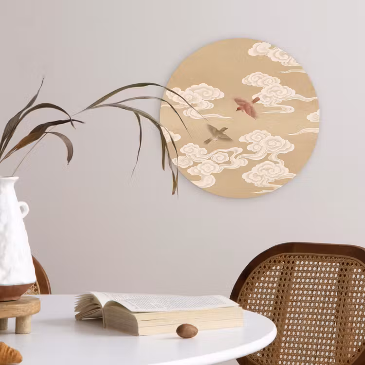 Vogels - Vliegen - Beige Wandcirkel kunststof plaat 5mm dik klein -sfeer4