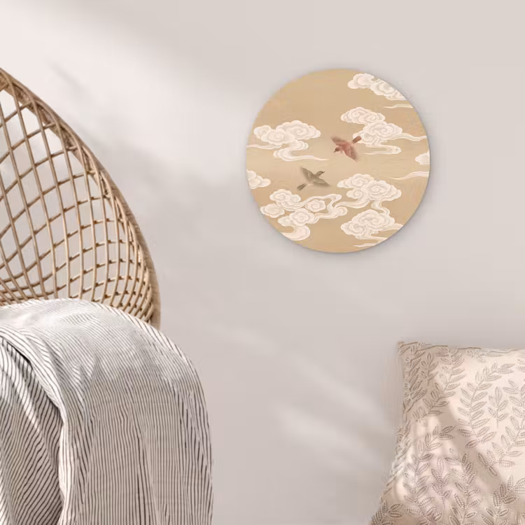 Vogels - Vliegen - Beige Wandcirkel kunststof plaat 5mm dik klein -sfeer5