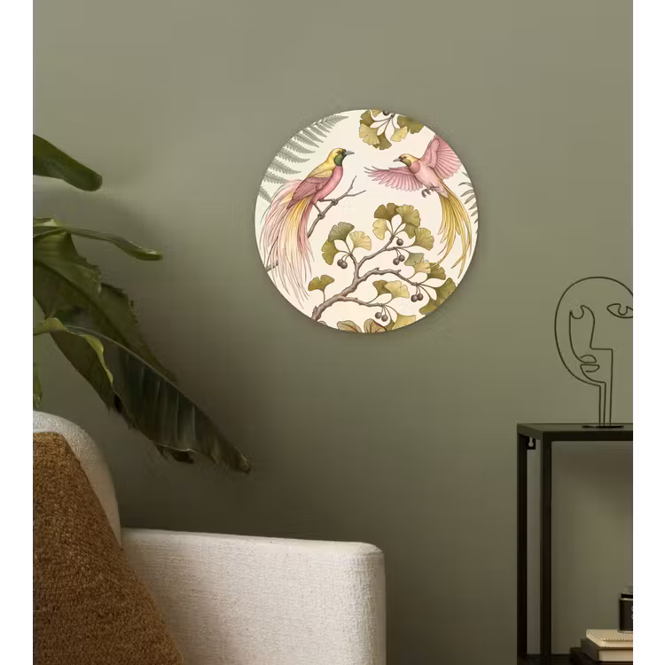 Vogels - Tropisch - Botanisch - Roze Wandcirkel kunststof plaat 5mm dik klein -sfeer3
