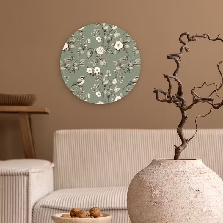 Botanisch - Vogels - Groen Wandcirkel kunststof plaat 5mm dik klein 188 -sfeer1