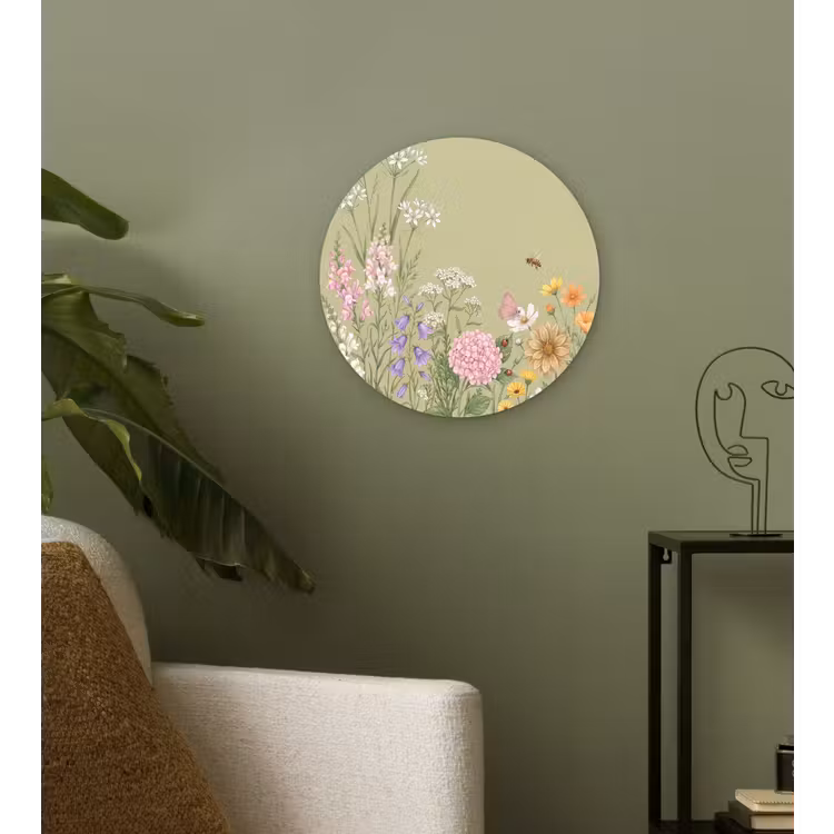 Botanisch - Bloemen - Kleurrijk Wandcirkel kunststof plaat 5mm dik klein -sfeer3