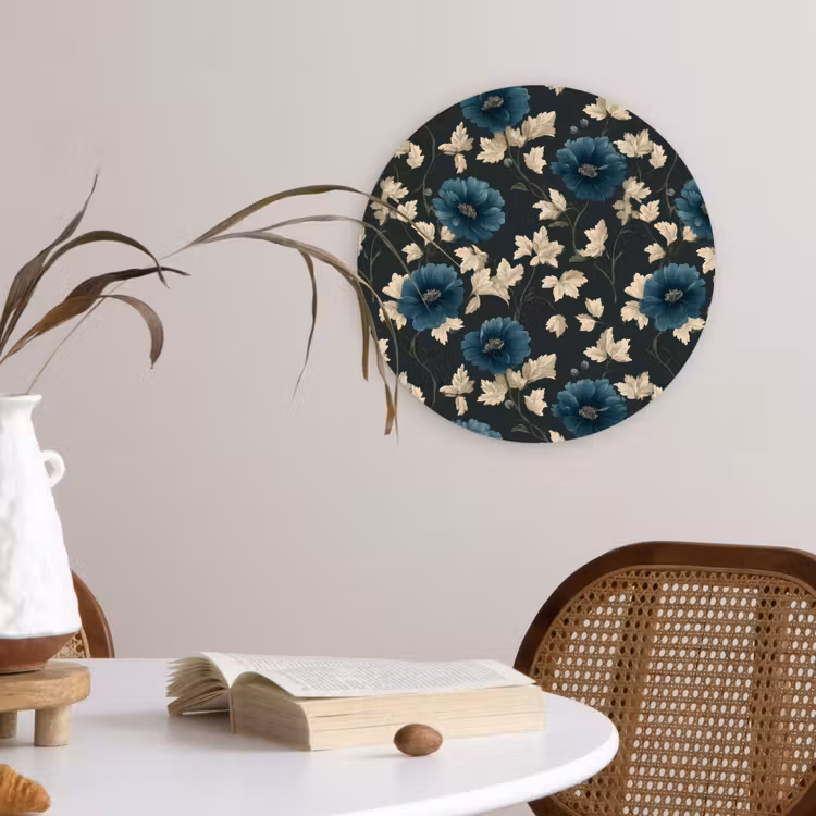 Botanisch - Bloemen - Blauw Wandcirkel kunststof plaat 5mm dik klein 188 -sfeer4