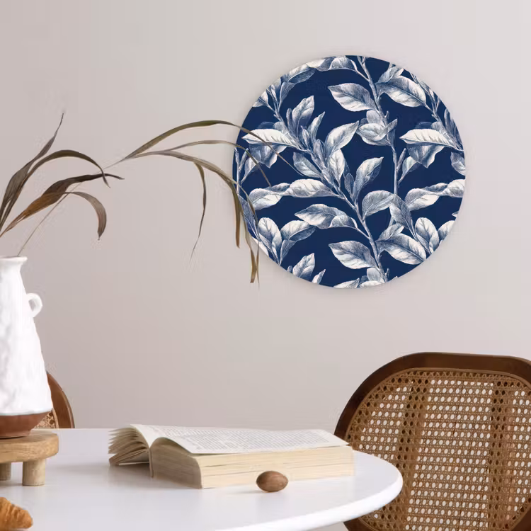 Botanisch - Patroon - Blauw Wandcirkel kunststof plaat 5mm dik klein 188 -sfeer4