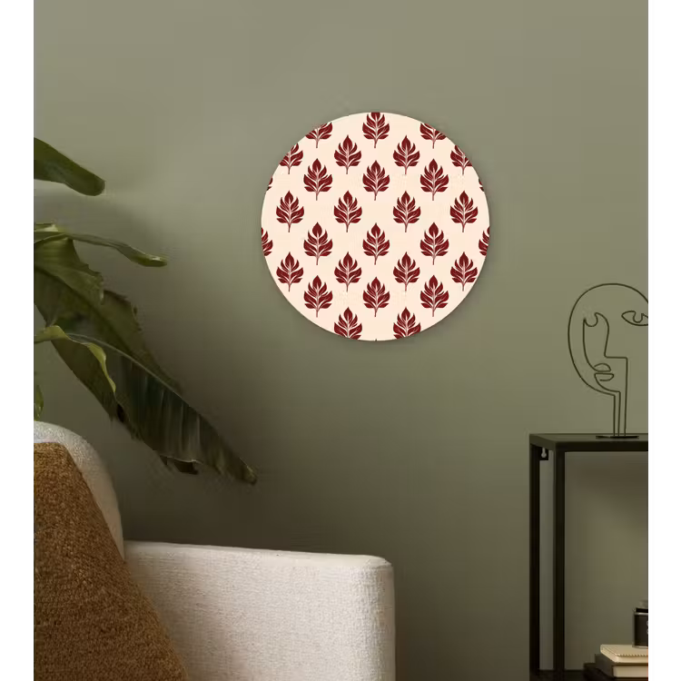 Botanisch - Patroon - Bordeaux Wandcirkel kunststof plaat 5mm dik klein 188 -sfeer3
