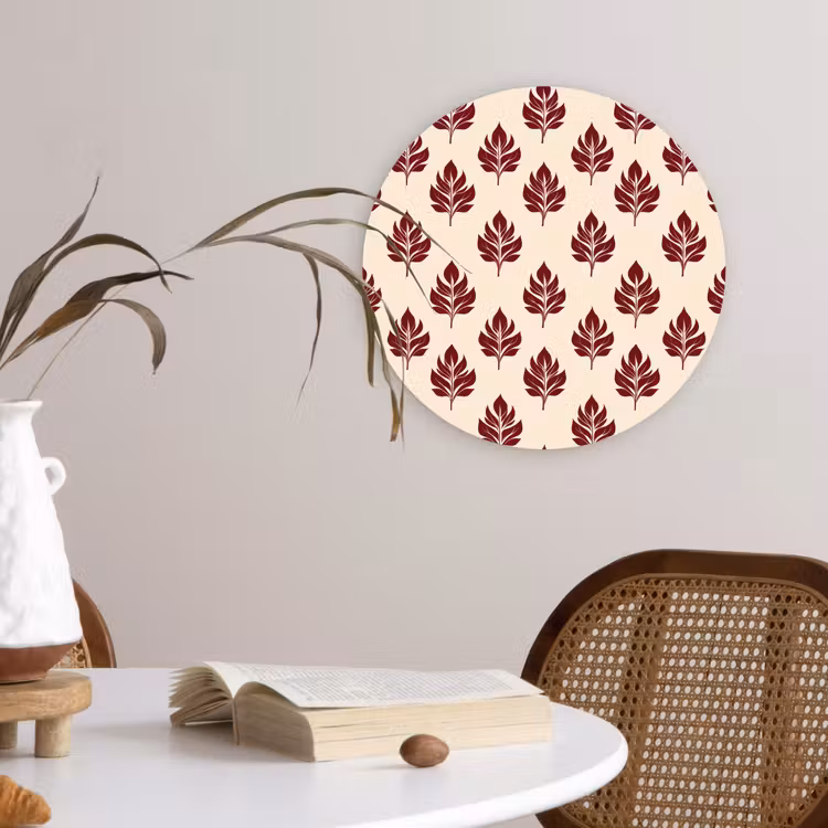 Botanisch - Patroon - Bordeaux Wandcirkel kunststof plaat 5mm dik klein 188 -sfeer4