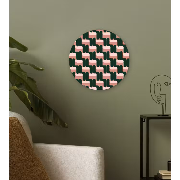 Vlechtpatroon - Groen - Roze - Geometrisch Wandcirkel kunststof plaat 5mm dik klein 188 -sfeer3