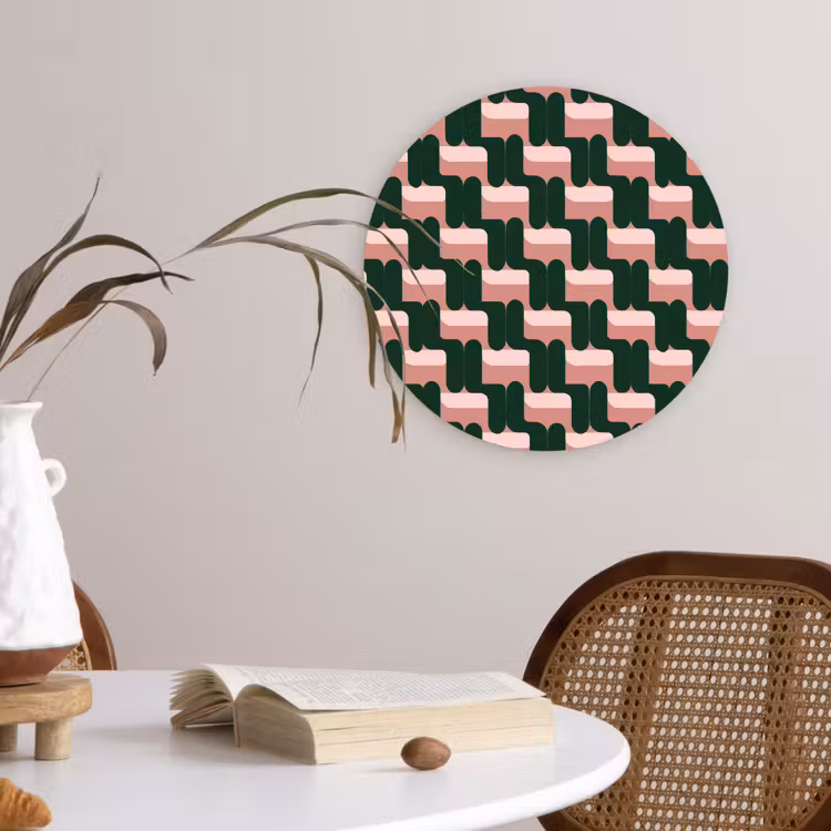 Vlechtpatroon - Groen - Roze - Geometrisch Wandcirkel kunststof plaat 5mm dik klein 188 -sfeer4