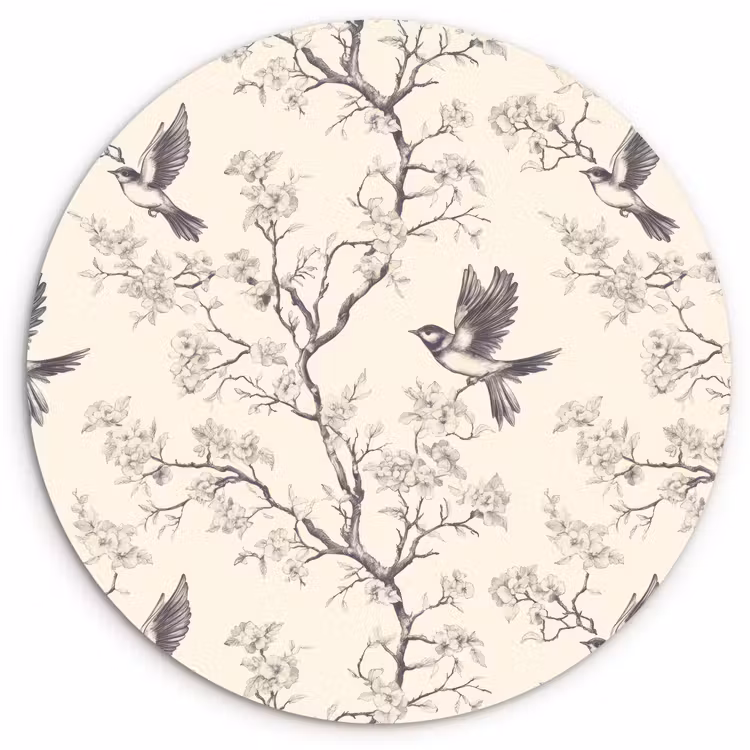 Takken - Vogels - Beige Wandcirkel kunststof plaat 5mm dik klein 188 -3d