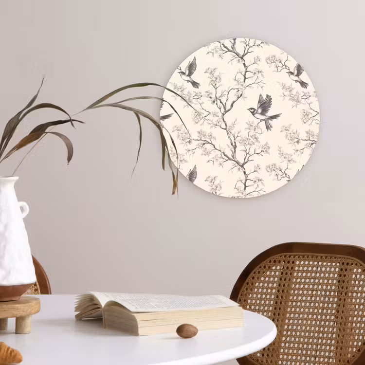 Takken - Vogels - Beige Wandcirkel kunststof plaat 5mm dik klein 188 -sfeer4