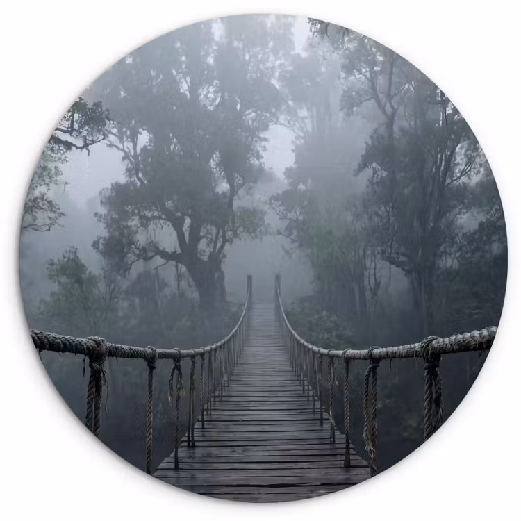 Brug - Jungle - Mist - Natuur Wandcirkel kunststof plaat 5mm dik klein -3d