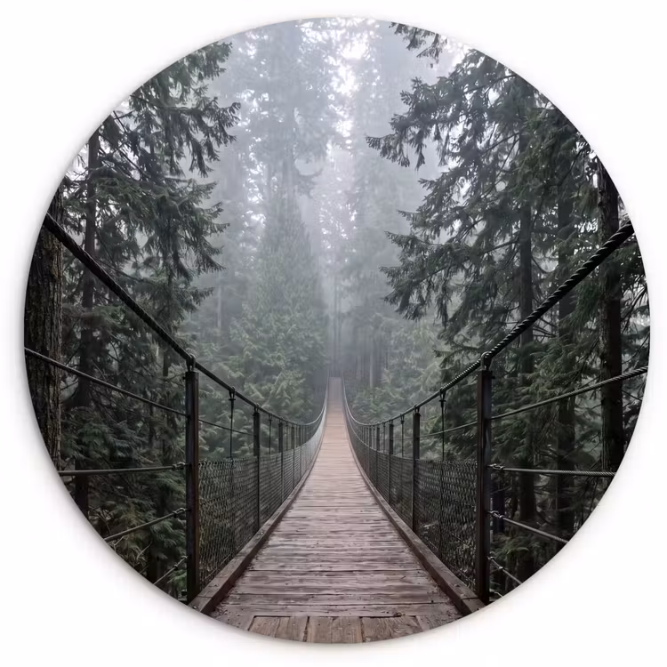 Brug - Bos - Mist - Natuur Wandcirkel kunststof plaat 5mm dik klein -3d