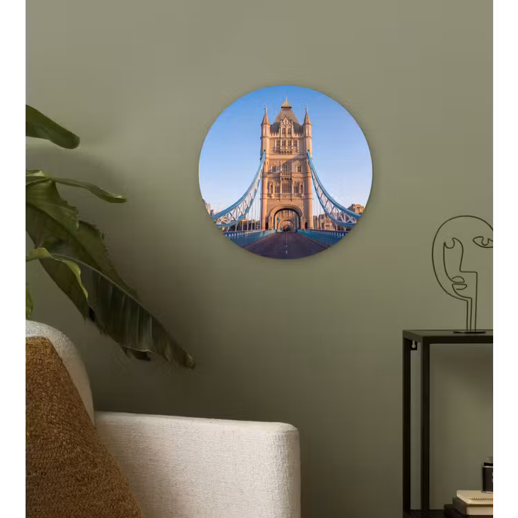 Brug - Toren - Architectuur - Klassiek - Blauw Wandcirkel kunststof plaat 5mm dik klein -sfeer3