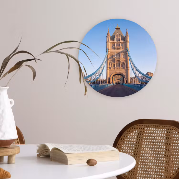 Brug - Toren - Architectuur - Klassiek - Blauw Wandcirkel kunststof plaat 5mm dik klein -sfeer4